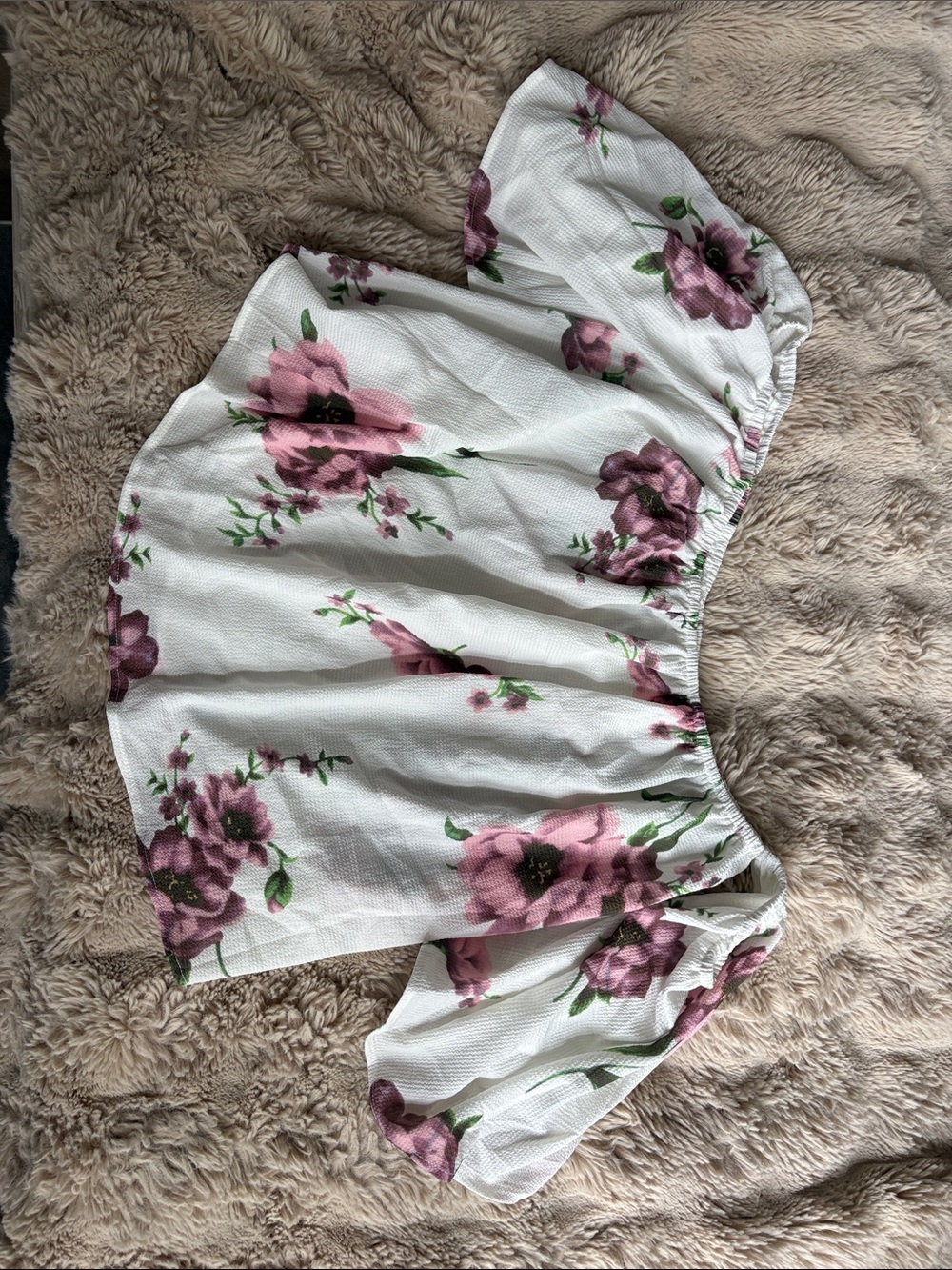 Women’s White Floral Off-Shoulder Top with Pink Roses